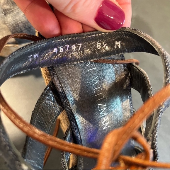 NWT Stuart Weitzman sz 8.5 denim color lace up espadrille sandals - Picture 14 of 15